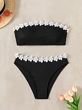 billiga Bikiniset-Dam Badkläder Bikini 2 st Kaxig Baddräkt Öppen rygg Smal Semester Standkläder Ensfärgat Axelbandslös Ärmlös Baddräkter