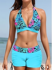 billiga Bikiniset-Kvinnors Badkläder Bikini 2 Delar Tait Baddräkt Rygglös Semester Strandkläder Löv Halterneck Ärm-lös Badkläder