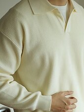 olcso Férfi nyomtatott póló-Férfi Button Up Polos Golfing Hétköznapi Sport Hajtóka Hosszú ujj Divat Alap Sima Újszerű Tavasz Ősz Fekete Sárgabarack Button Up Polos