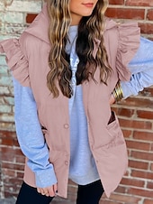 voordelige Vest-Dames Vest Buiten Straat Dagelijks Herfst Winter Normaal jas Normale pasvorm Houd Warm Ademend Hedendaags Stijlvol Jacks Mouwloos Effen Kleur Met zakken Zwart Blozend Roze Khaki