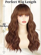 voordelige Synthetische trendy pruiken-pruiken met pony golvende pruik voor vrouwen synthetische pruik natuurlijk haar pruiken voor dagelijks feestgebruik