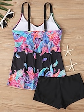 billiga Tankinis-Dam Badkläder Tankini 2 st Pojkeben Baddräkt Öppen rygg Hög midja Semester Standkläder Paisley V-hals Ärmlös Baddräkter