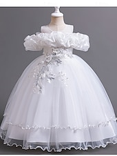 baratos Vestidos para Menina das Flores de Casamento-Vestido de Florista Comprimento Total Princesa Concurso  Performance Vestido Prom Fofo Chiffon com Laço(s) Camada Plissada Ajuste 3-16 Anos