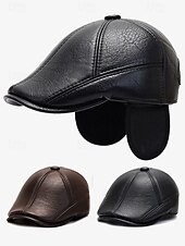 preiswerte Herrenhüte-Herren-Baskenmütze aus Kunstleder mit Ohrenklappen – stylische Wintermütze mit Ohrenschutz für die Freizeit und Outdoor-Aktivitäten