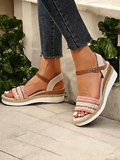 levne Sandály na dovolenou-dámské boho sandály na platformě s copánkovými pásky a kamínkovými akcenty - pohodlné letní boty na klínku pro běžné výlety