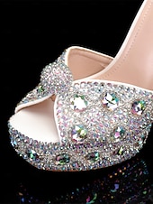 cheap Wedding &amp; Special Occasion Shoes-Women&#039;s Glamorous Crystal-Embellished Platform Sandals with Ankle Strap | Perfect for Weddings and Special Occasions