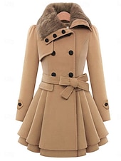 cheap Winter Coats-Women&#039;s Coat Pea Coat Windproof Warm Patchwork Buttons Elegant Fashion Solid Color Daily Turndown Regular Fit Long Sleeve Outerwear Black Khaki Fall Winter