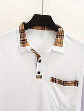 お買い得  メンズ クラシックポロ-男性用 ゴルフシャツ ゴルフポロシャツ ワーク カジュアル ラペル 長袖 ベーシック 近代の カラーブロック パッチワーク ボタン 春 &amp; 秋 レギュラー ワイン ブラック ホワイト ネイビーブルー グレー ゴルフシャツ