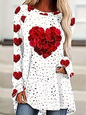 economico Maglietta Arte &amp; Design-T-shirt cuore donne di San Valentino carina t-shirt rossa casual rosa maglie lunghe maniche lunghe girocollo stampa regolare vestibilità quotidiana giorno di San Valentino bianco autunno inverno