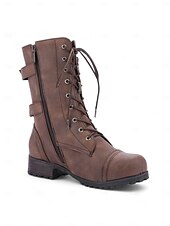 cheap Combat Boots-Versatile Brown Leather Lace-Up Boots with Military Flair for Women - Perfect for Fall and Winter Everyday Wear