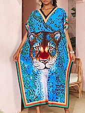 levne Kaftans-Dámské Plavky Přehozy Plavky Ochrana proti UV záření prázdniny Oblečení na pláž Grafika Do V Krátké rukávy Plavky