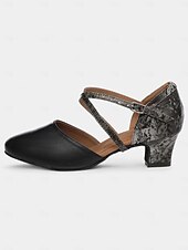 abordables Chaussures de danses latines-chaussures de danse latine classiques en cuir noir pour femmes avec semelle en daim souple et brides croisées | parfaites pour l&#039;entraînement et les performances