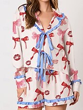 ieftine Pijamale și ținute de relaxare pentru femei-Pentru femei Set pijama Casual Confortabili Inimă Talie elastică Tricou Pantaloni Casă Zilnic Manșon Lung Rever Roșu-aprins Mov Roșu trandafiriu Toamnă Iarnă