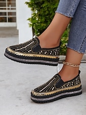 preiswerte Damen-Sneaker-Grüne Slip-On-Sneakers mit Strasssteinen und dicker Sohle für Damen – glamouröse Freizeitschuhe für Partys und den Alltag