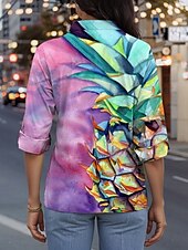 economico Top d&#039;Arte e Design per Donne-Per donna Camicia Floreale Casual Manica Lunga Colletto a Camicia Top Regolari Lavoro Quotidiano Bottoni Stampato Viola Primavera Autunno Inverno
