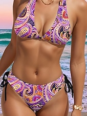 abordables Ensemble de bikinis-Maillots de Bain Femme Bikini 2 Pièces Maillot Décolleté Décontracté Slim Vacances Plage Graphique Col V Sans Manches