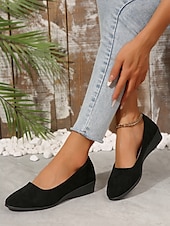 お買い得  レディースフラットシューズ-クッションソールを備えた女性用の柔らかいネイビーブルーのスエードスリッポンフラットシューズ | 普段使いに最適