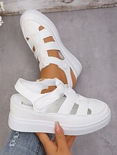 economico Sandali Casual-sandali da donna comodi in similpelle nera con cinturino e suola bianca - perfetti per la spiaggia o le uscite casual