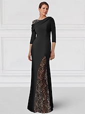 economico Lunghezza del pavimento-abito a trapezio abito per la madre della sposa elegante scollo gioiello lunghezza pavimento tessuto elasticizzato manica a 3/4 con pizzo tinta unita 2025