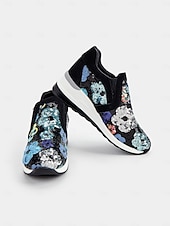 levne Dámské tenisky-dámské květinové flitrové slip-on tenisky - pohodlné třpytivé ležérní boty s klínovou podrážkou, ideální na procházky nebo párty