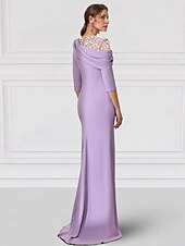 economico Lunghezza del pavimento-abito a trapezio abito per la madre della sposa elegante scollo gioiello lunghezza pavimento tessuto elasticizzato manica a 3/4 con pizzo tinta unita 2025