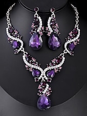 abordables Collier pour femme-ensemble de bijoux en cristal vert pour femme avec collier en forme de larme et boucles d&#039;oreilles assorties, style élégant pour les mariages et les événements formels