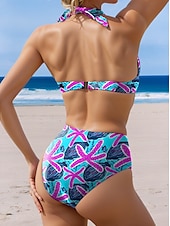 abordables Ensemble de bikinis-Maillots de bain femmes Bikini 2 pièces maillot de bain coquin sans dos vacances plage maillot de bain graphique halter sans manches