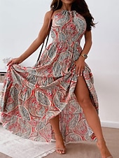 levne Boho šaty-Dámské Maxi šaty Volnočasové šaty Boho Chic šaty Boho šaty Čechy Roztomilý stylové Dovolená Denní Plážové Volný Grafika Bez rukávů Krk ohlávky Rubínově červená Vodní modrá Léto Jaro Podzim