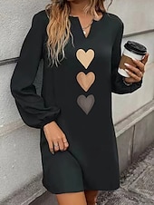 abordables Robes de travail-Femme Normal Robe mi-longue Robe élégante Elégant mode Vacances du quotidien Standard Graphic manche longue Col V Noir Printemps Automne