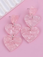 baratos Brinco Feminino-brincos femininos de coração com glitter, design em camadas rosa e branco, joias leves e modernas para o dia dos namorados, festas e presentes