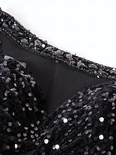 preiswerte SCHWARZ-Meerjungfrau Abendkleid Partykleid Formeller Sweep  Brush Train Lange Ärmel Rundhalsausschnitt Pailletten mit Glitzer Raffung Schlitz