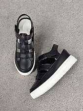 economico Sandali Casual-sandali da donna comodi in similpelle nera con cinturino e suola bianca - perfetti per la spiaggia o le uscite casual