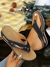 cheap Casual Sandals-Women&#039;s Red Perforated Flip-Flop Sandals with Rhinestone Decoration Comfortable Summer Shoes for Casual Wear and Beach Outings