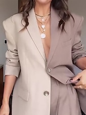 preiswerte Jacken-Damen Modisch Strassenmode Täglich Blazer Blazer-Anzüge Anzughosen Langarm Rundhalsausschnitt Farbblock Kordelzug Casual Täglich Braun Frühling &amp; Herbst Regular Fit