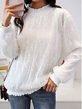 economico Top in Pizzo-Per donna Top fluidi Tinta unica Elegante Donne Manica lunga Collo alto Top regolari Per uscire Pizzo Bianco Grigio Primavera Autunno