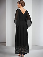 cheap Ankle Length-A-Line Dress Ankle Length Party Dress Cocktail Dress Long Sleeve Jewel Neck Elegant Sparkle &amp; Shine Formal Chiffon Mother of the Bride Dress with Lace Embroidery Solid Color
