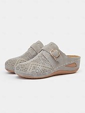 halpa Naisten pistokkaat-naisten rei&#039;itetty harmaa keinonahkainen kiilamuuli - mukavat jalkineet vapaa-aikaan