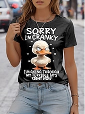 ieftine Umor &amp; Citate tricou-Pentru femei Tricou Animal Casual Manșon scurt Rotund Topuri obișnuite Zilnic Imprimeu Negru Vară