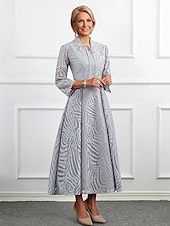 preiswerte Bodenlänge-A-Linien-Kleid für die Mutter der Braut, elegant, V-Ausschnitt, knöchellang, Spitze, 3/4-Ärmel, mit Schleife(n), 2025