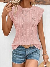 billige Tanks og camisole til kvinner-Kvinnes Camisole Tank Top Ensfarget Grunnleggende Hverdagslig Kortermet Rund U-ring Regular Topper Daglig Hull Hvit Rosa Beige Sommer Vår