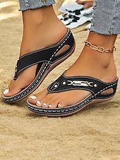 cheap Casual Sandals-Women&#039;s Red Perforated Flip-Flop Sandals with Rhinestone Decoration Comfortable Summer Shoes for Casual Wear and Beach Outings