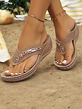 cheap Casual Sandals-Women&#039;s Red Perforated Flip-Flop Sandals with Rhinestone Decoration Comfortable Summer Shoes for Casual Wear and Beach Outings