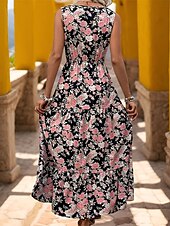 economico Abiti da vacanza-Per donna Vestito longuette Abito casual Abiti Boho Chic Abito senza maniche Boemia Moda Informale Da mare Giornaliero Spiaggia Morbido Pop art Senza maniche A V Nero Blu Estate Primavera
