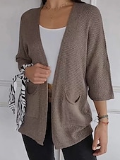 billige Cardigans og yttertøy-Dame Genser Kofte Elegant Mote Gatemote Ren farge V-hals Lomme Strikket Langermet Vanlige topper Strikke utendørs Daglig Helg Svart Hvit Høst Vinter