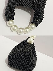 cheap Clutches &amp; Evening Bags-Women&#039;s Faux Pearl Beaded Handbag with Large Pearl Handle, Elegant Evening Clutch for Weddings, Parties and Formal Events Black Silver Beige