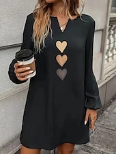 abordables Robes de travail-Femme Normal Robe mi-longue Robe élégante Elégant mode Vacances du quotidien Standard Graphic manche longue Col V Noir Printemps Automne