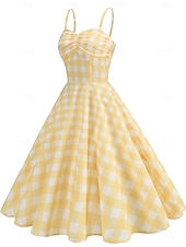 preiswerte Kleider-Retro Vintage 1950er Rockabilly Knielang Kleid Swing-Kleid Ausgestelltes Kleid Spaghetti-Träger Tupfen Kariert / Gingham A-Linie Damen Karneval Urlaub Alltagskleidung Junggesellinnenabschiedsparty