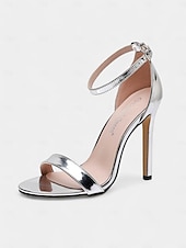 abordables Officiel-sandales de mariage à talon aiguille métallique pour femmes – chaussures de mariée élégantes à bout ouvert avec bride de cheville réglable