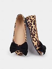 cheap Women&#039;s Flats-Women&#039;s Leopard Print Ballet Flats with Black Bow - Comfortable and Chic Perfect for Casual Days and Work Wear