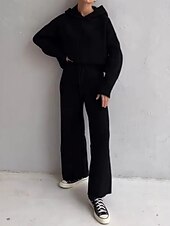 tanie Damskie dresy-Damskie Moda Moda miejska Codzienny Bluza z Kapturem Spodnie dresowe Długi rękaw Półgolf Równina Ściągana na sznurek Codzienny Czarny Biały Niebieski Jesień Regularny